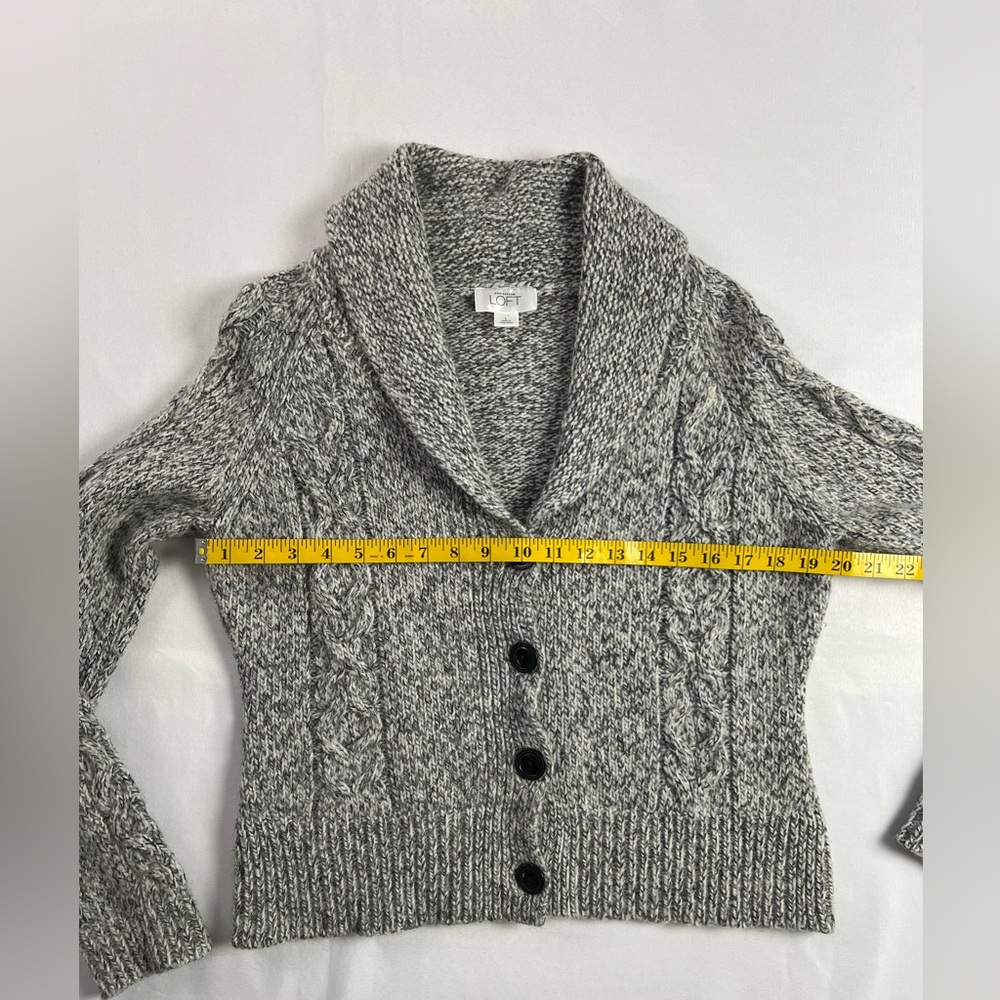 Loft Wool Blend Gray Marble Shawl Collar Cardigan Fall Winter Office - Picture 7 of 12